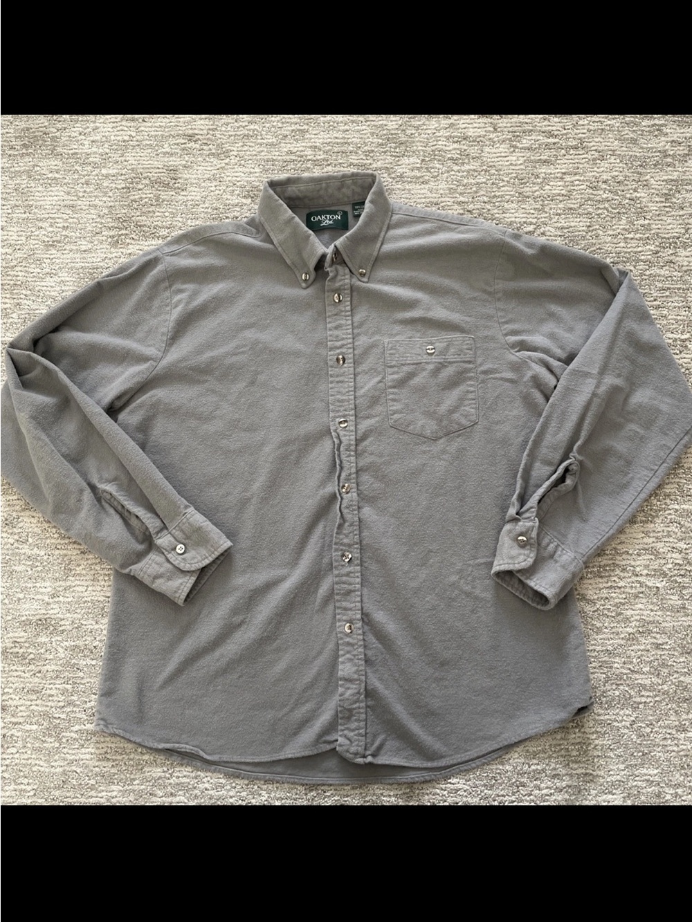 Vintage Oakton Ltd Gray Flannel Button Down Long Sleeve Casual Shirt 100% Cotton